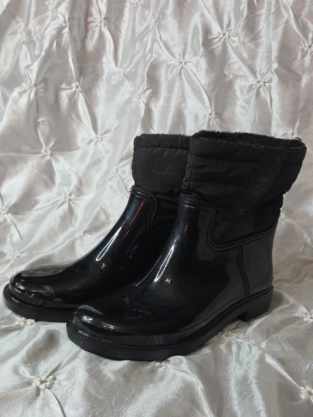 Calvin Klein Black Quilted Waterproof Ankle Rain Boots